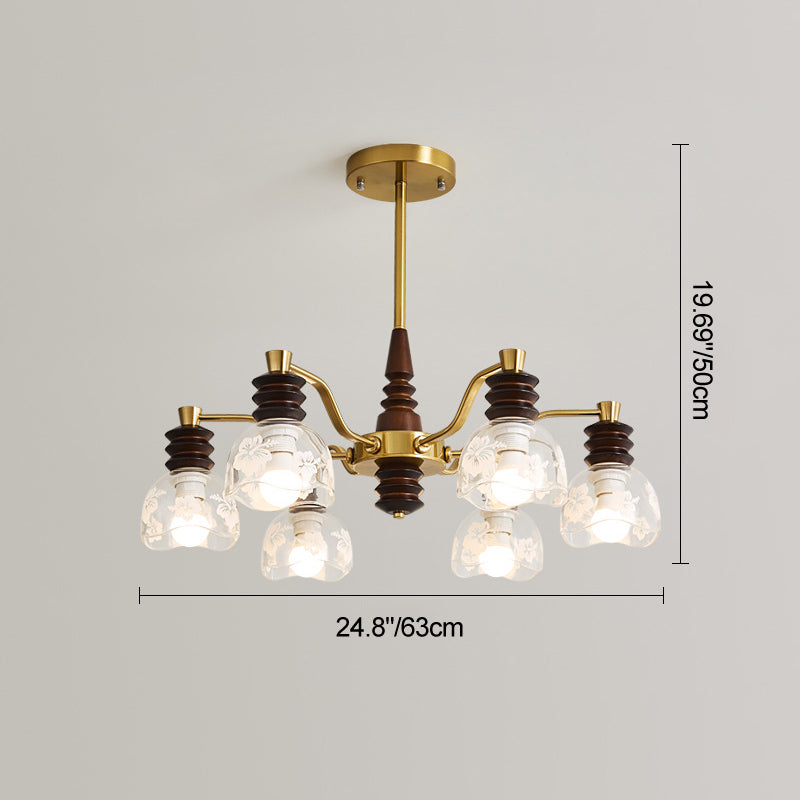 Traditional French Semicircle Rubber Wood Iron Glass 3/6/8 - Light Chandelier For Living Room