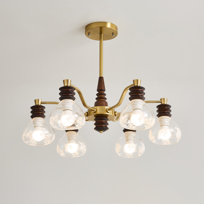 Traditional French Semicircle Rubber Wood Iron Glass 3/6/8 - Light Chandelier For Living Room