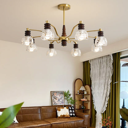 Traditional French Semicircle Rubber Wood Iron Glass 3/6/8 - Light Chandelier For Living Room