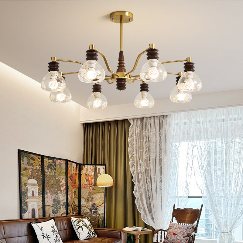 Traditional French Semicircle Rubber Wood Iron Glass 3/6/8 - Light Chandelier For Living Room