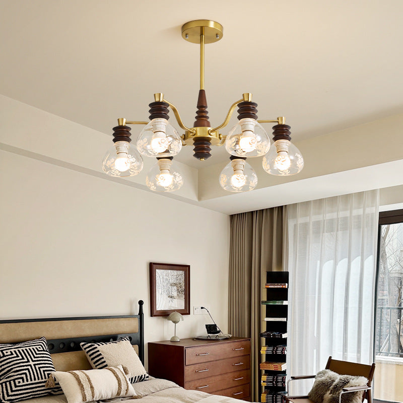 Traditional French Semicircle Rubber Wood Iron Glass 3/6/8 - Light Chandelier For Living Room