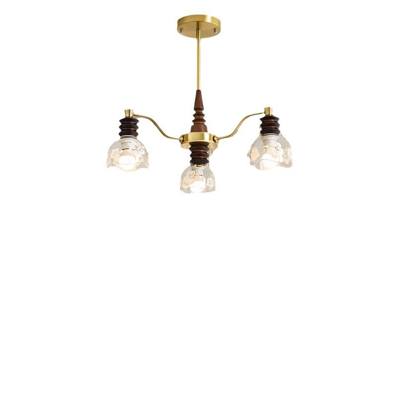 Traditional French Semicircle Rubber Wood Iron Glass 3/6/8 - Light Chandelier For Living Room