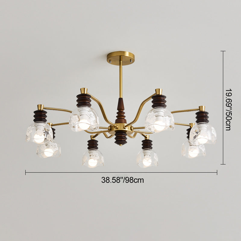 Traditional French Semicircle Rubber Wood Iron Glass 3/6/8 - Light Chandelier For Living Room