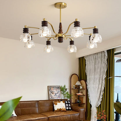 Traditional French Semicircle Rubber Wood Iron Glass 3/6/8 - Light Chandelier For Living Room