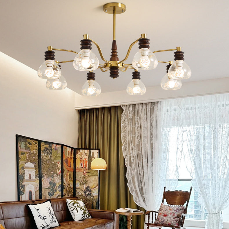 Traditional French Semicircle Rubber Wood Iron Glass 3/6/8 - Light Chandelier For Living Room