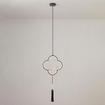 Traditional Chinese Four Leaf Clover Cylindrical Peach Blossom Zinc Alloy Copper LED Pendant Light For Bedroom
