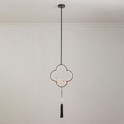 Traditional Chinese Four Leaf Clover Cylindrical Peach Blossom Zinc Alloy Copper LED Pendant Light For Bedroom