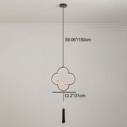 Traditional Chinese Four Leaf Clover Cylindrical Peach Blossom Zinc Alloy Copper LED Pendant Light For Bedroom