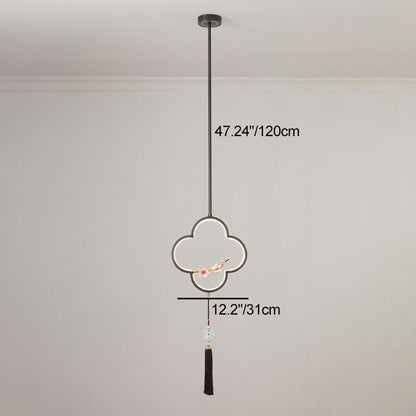 Traditional Chinese Four Leaf Clover Cylindrical Peach Blossom Zinc Alloy Copper LED Pendant Light For Bedroom
