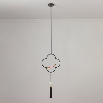 Traditional Chinese Four Leaf Clover Cylindrical Peach Blossom Zinc Alloy Copper LED Pendant Light For Bedroom