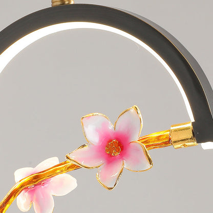 Traditional Chinese Four Leaf Clover Cylindrical Peach Blossom Zinc Alloy Copper LED Pendant Light For Bedroom