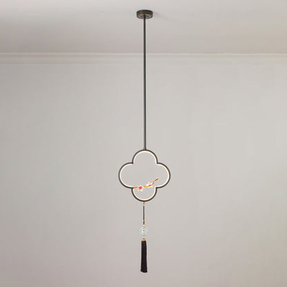 Traditional Chinese Four Leaf Clover Cylindrical Peach Blossom Zinc Alloy Copper LED Pendant Light For Bedroom