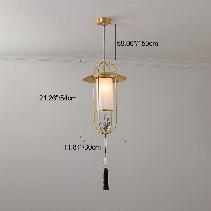 Traditional Chinese Cylindrical Copper Glass 1 - Light Pendant Light For Living Room