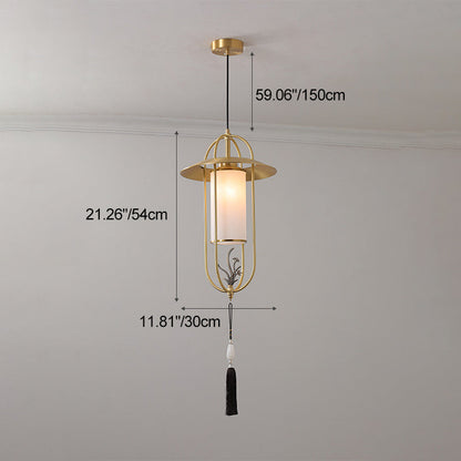 Traditional Chinese Cylindrical Copper Glass 1 - Light Pendant Light For Living Room