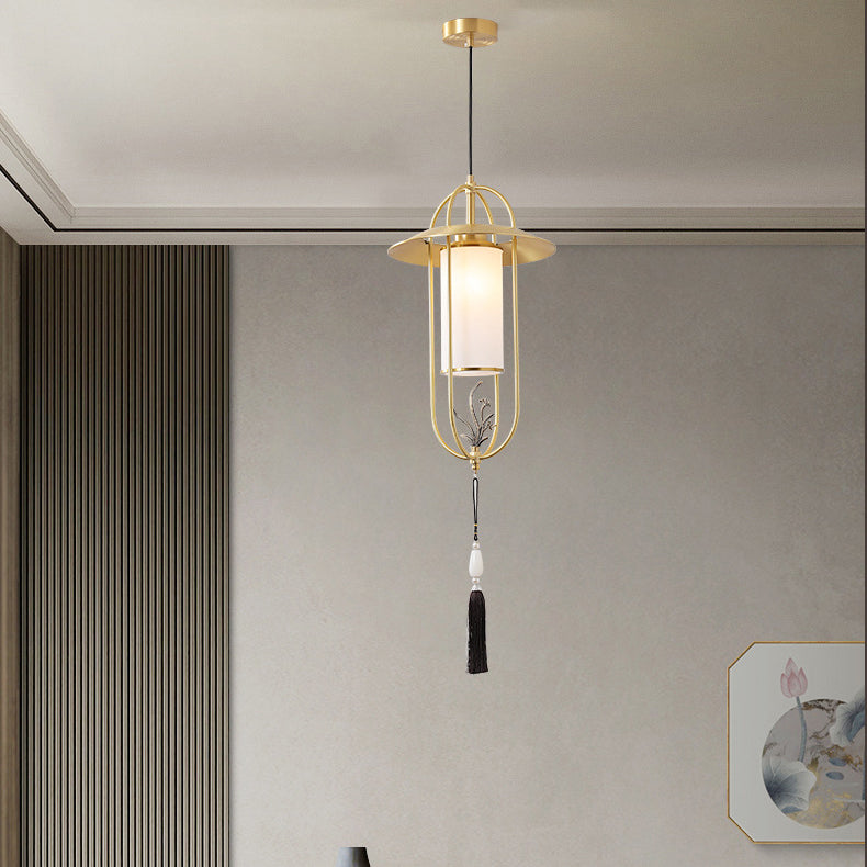 Traditional Chinese Cylindrical Copper Glass 1 - Light Pendant Light For Living Room