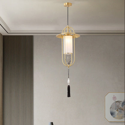 Traditional Chinese Cylindrical Copper Glass 1 - Light Pendant Light For Living Room