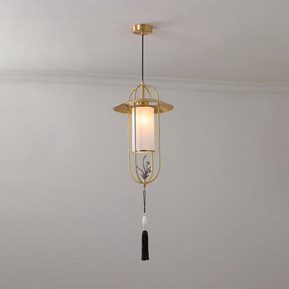 Traditional Chinese Cylindrical Copper Glass 1 - Light Pendant Light For Living Room
