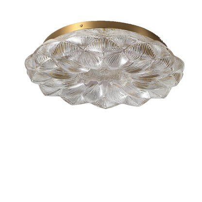 Contemporary Luxury Lotus Shape Stainless Steel Gold Leaf Copper Resin LED Semi-Flush Mount Ceiling Light For Living Room