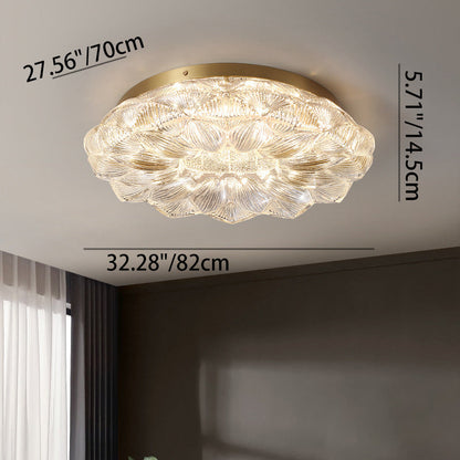 Contemporary Luxury Lotus Shape Stainless Steel Gold Leaf Copper Resin LED Semi-Flush Mount Ceiling Light For Living Room
