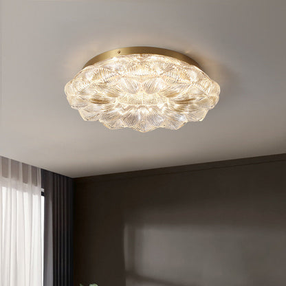Contemporary Luxury Lotus Shape Stainless Steel Gold Leaf Copper Resin LED Semi-Flush Mount Ceiling Light For Living Room