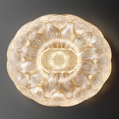 Contemporary Luxury Lotus Shape Stainless Steel Gold Leaf Copper Resin LED Semi-Flush Mount Ceiling Light For Living Room