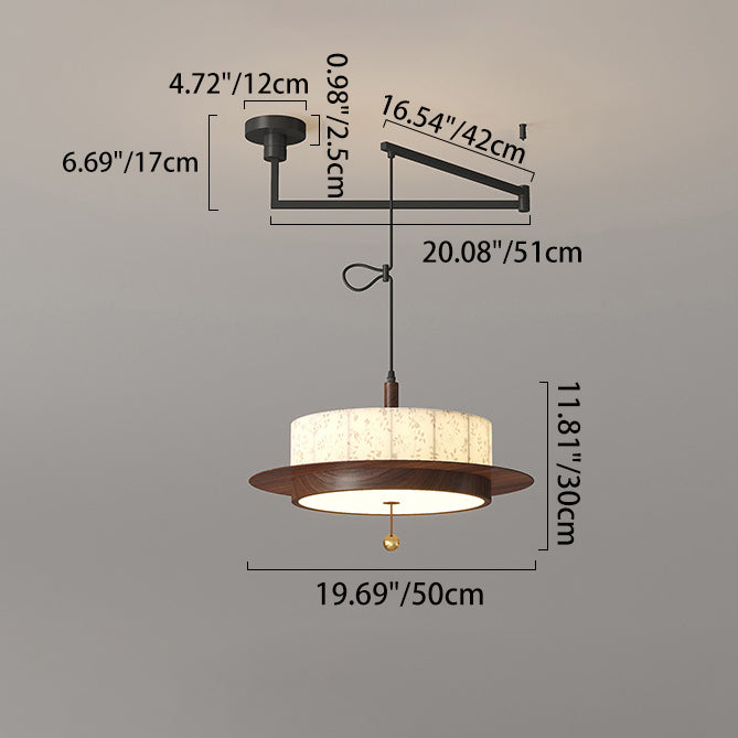 Traditional French Round Cylinder Flower Print Iron Fabric Wood LED Chandelier For Dining Room