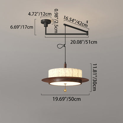 Traditional French Round Cylinder Flower Print Iron Fabric Wood LED Chandelier For Dining Room
