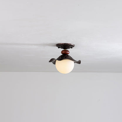 Traditional French Corrugated Edge Orb Iron Glass 1 - Light Semi-Flush Mount Ceiling Light For Hallways