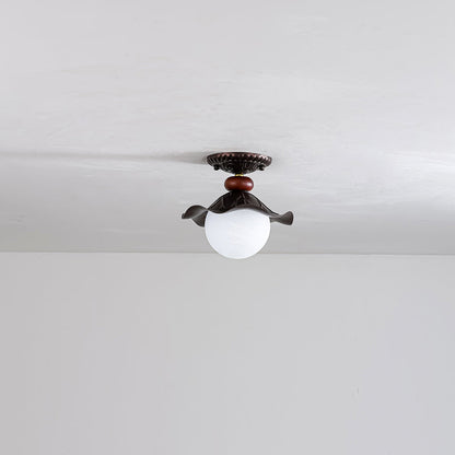 Traditional French Corrugated Edge Orb Iron Glass 1 - Light Semi-Flush Mount Ceiling Light For Hallways