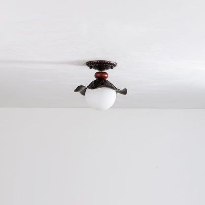 Traditional French Corrugated Edge Orb Iron Glass 1 - Light Semi-Flush Mount Ceiling Light For Hallways