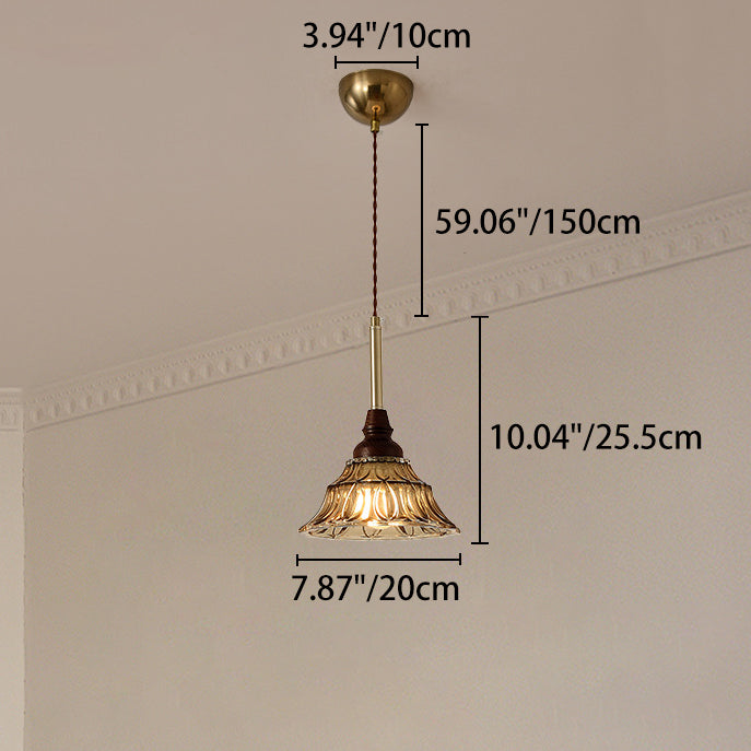 Traditional French Conical Iron Glass Solid Wood 1/3 - Light Chandelier For Dining Room