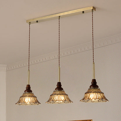 Traditional French Conical Iron Glass Solid Wood 1/3 - Light Chandelier For Dining Room
