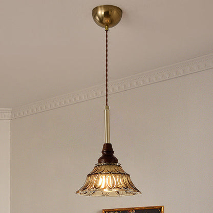 Traditional French Conical Iron Glass Solid Wood 1/3 - Light Chandelier For Dining Room