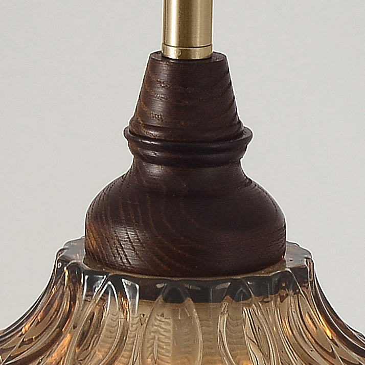 Traditional French Conical Iron Glass Solid Wood 1/3 - Light Chandelier For Dining Room
