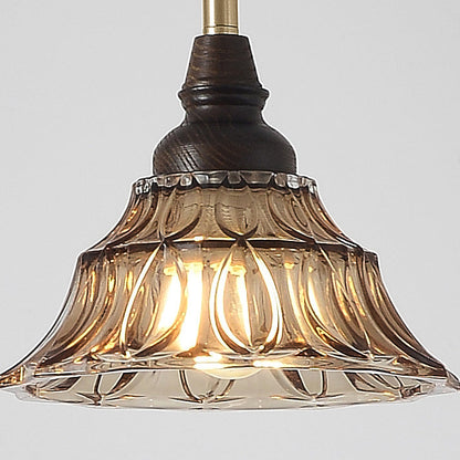 Traditional French Conical Iron Glass Solid Wood 1/3 - Light Chandelier For Dining Room