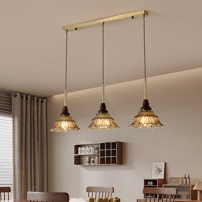 Traditional French Conical Iron Glass Solid Wood 1/3 - Light Chandelier For Dining Room