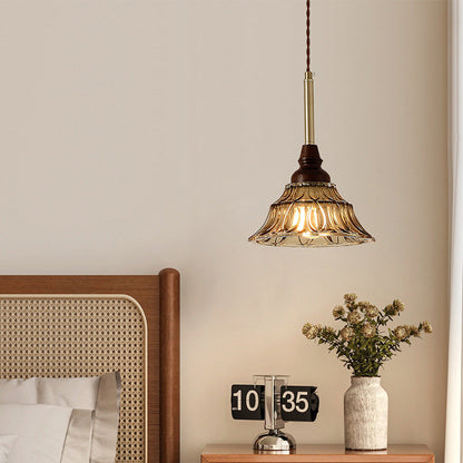 Traditional French Conical Iron Glass Solid Wood 1/3 - Light Chandelier For Dining Room