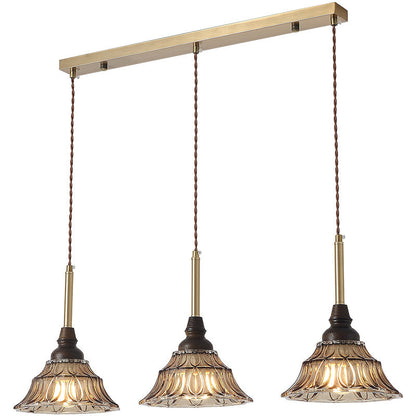 Traditional French Conical Iron Glass Solid Wood 1/3 - Light Chandelier For Dining Room