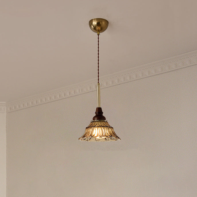 Traditional French Conical Iron Glass Solid Wood 1/3 - Light Chandelier For Dining Room