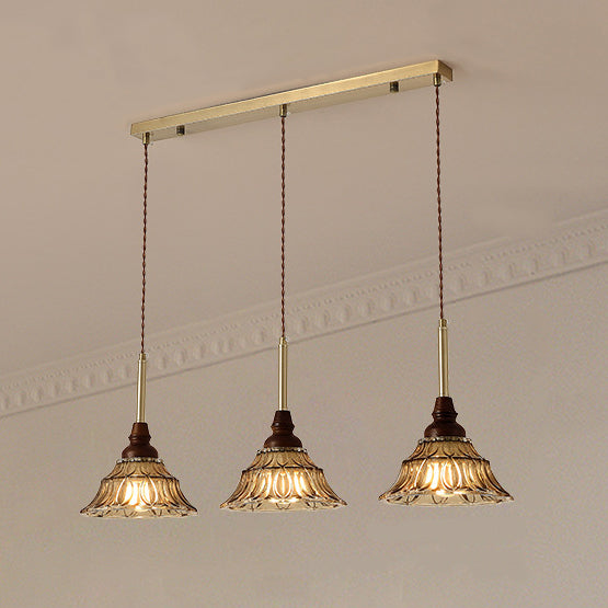 Traditional French Conical Iron Glass Solid Wood 1/3 - Light Chandelier For Dining Room