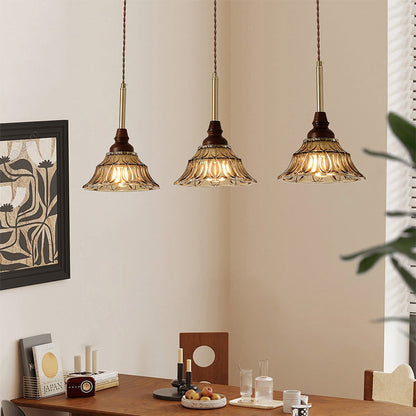 Traditional French Conical Iron Glass Solid Wood 1/3 - Light Chandelier For Dining Room