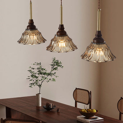 Traditional French Conical Iron Glass Solid Wood 1/3 - Light Chandelier For Dining Room