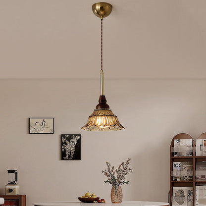 Traditional French Conical Iron Glass Solid Wood 1/3 - Light Chandelier For Dining Room