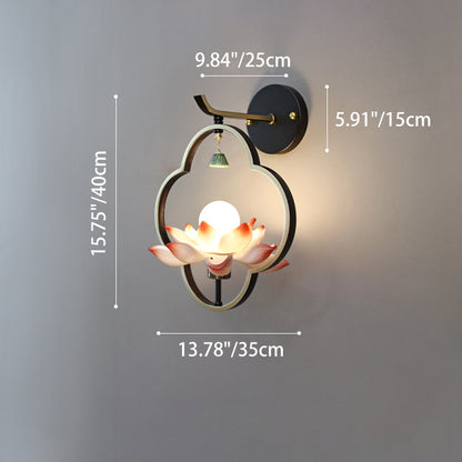 Traditional Chinese Four Leaf Clover Shape Lotus Resin Ceramics Hardware 1 - Light Wall Sconce Lamp For Bedroom