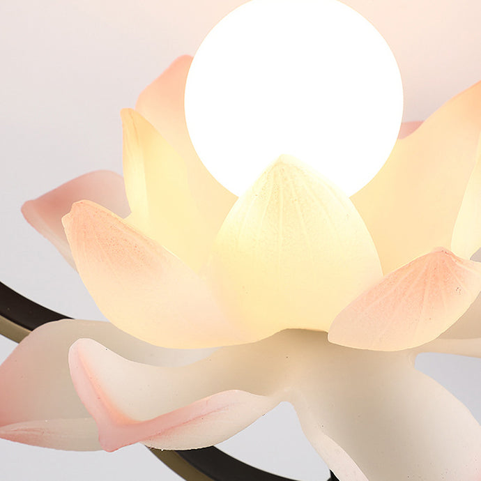 Traditional Chinese Four Leaf Clover Shape Lotus Resin Ceramics Hardware 1 - Light Wall Sconce Lamp For Bedroom