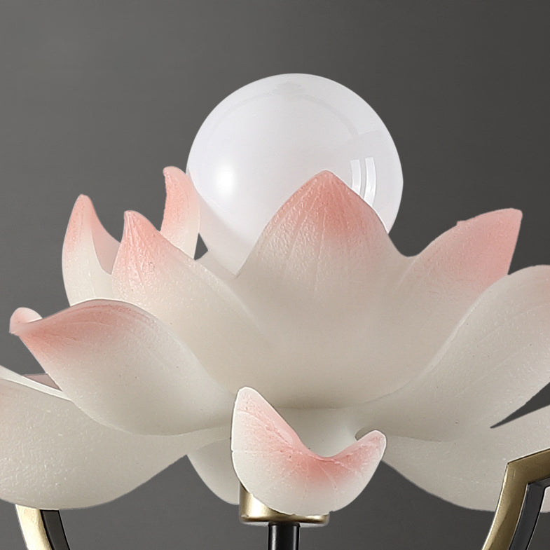 Traditional Chinese Four Leaf Clover Shape Lotus Resin Ceramics Hardware 1 - Light Wall Sconce Lamp For Bedroom