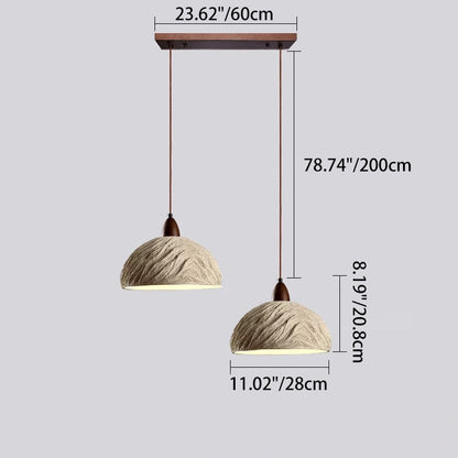 Traditional Japanese Semicircle Cement Wood 1/2/3 - Light Chandelier For Dining Room