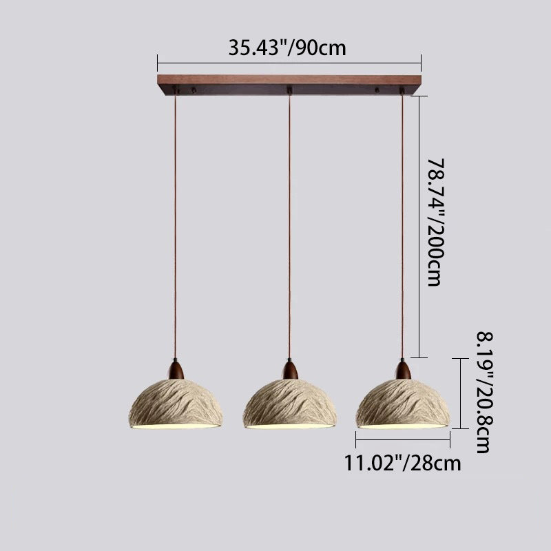 Traditional Japanese Semicircle Cement Wood 1/2/3 - Light Chandelier For Dining Room