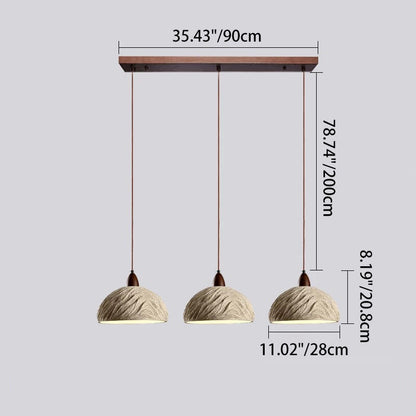 Traditional Japanese Semicircle Cement Wood 1/2/3 - Light Chandelier For Dining Room