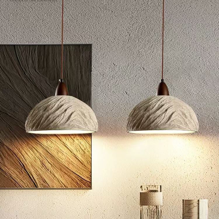 Traditional Japanese Semicircle Cement Wood 1/2/3 - Light Chandelier For Dining Room